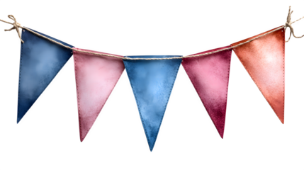 Colorful triangular pennant garland for festive decoration, isolated on white background