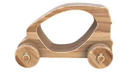 3d render of a wooden children's car on a light background. 3d render.