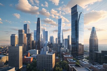 Fototapeta premium Dynamic Urban Skyline Representing Architectural Expression and City Transformation