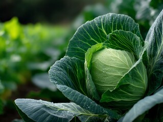 Obraz premium Fresh head of cabbage in a garden (1)