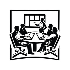 Black and White of Businesspeople at a Table with Laptops