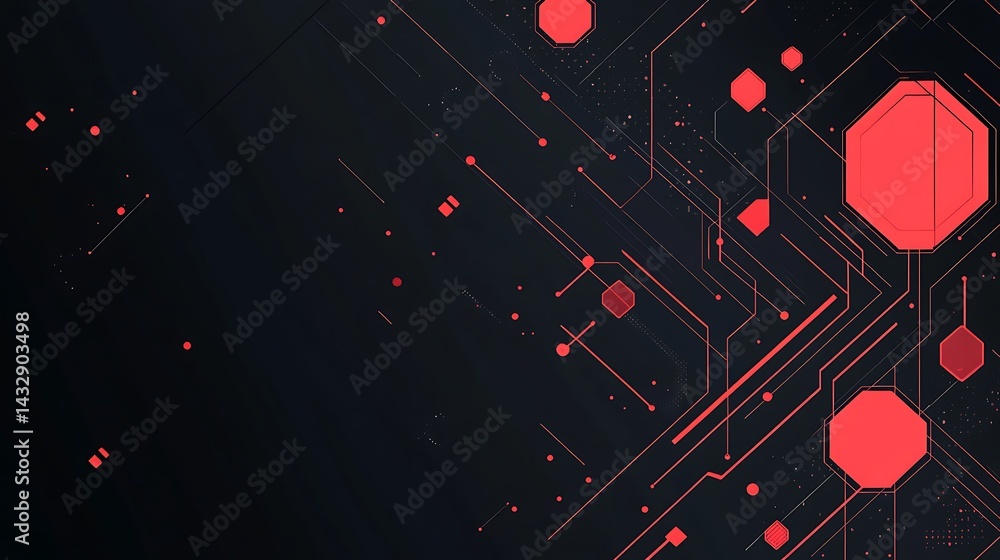 Poster futuristic digital abstract background, futuristic digital abstract background with red geometric sh