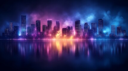 Neon city skyline at night