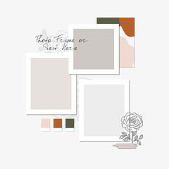 Collage Blank Photo Frame Vector Template Illustration Set. Mood board. Photo Frame Film Isolated, Set of Photo Gallery Illustration. Vector Set.