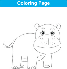 Funny cartoon hippopotamus. Coloring pages. Vector illustration