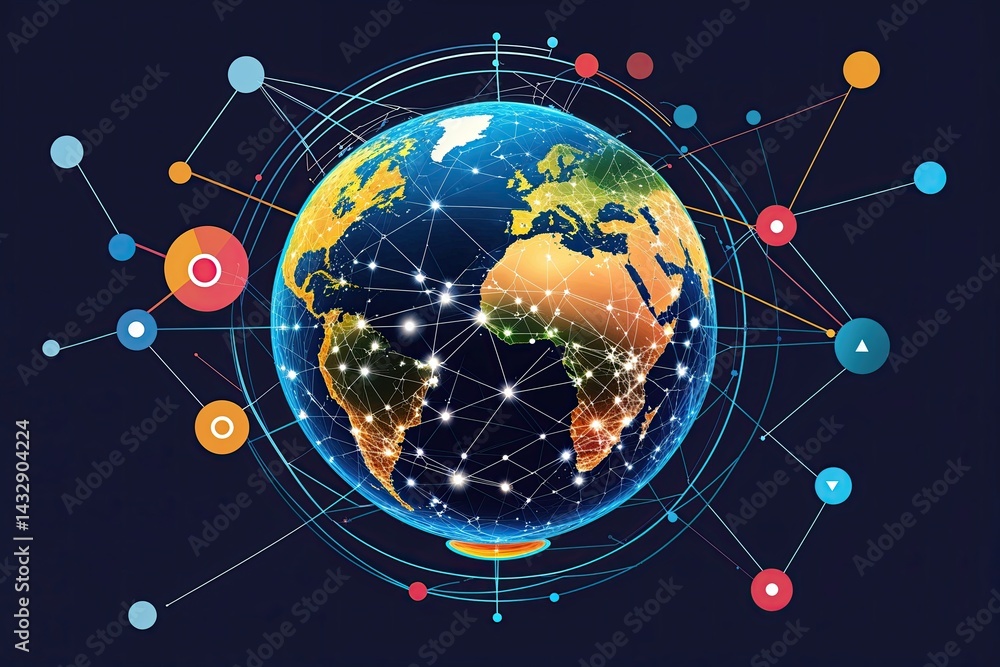 Aufkleber modern vector artwork showcasing a global network sphere for digital communication and interaction