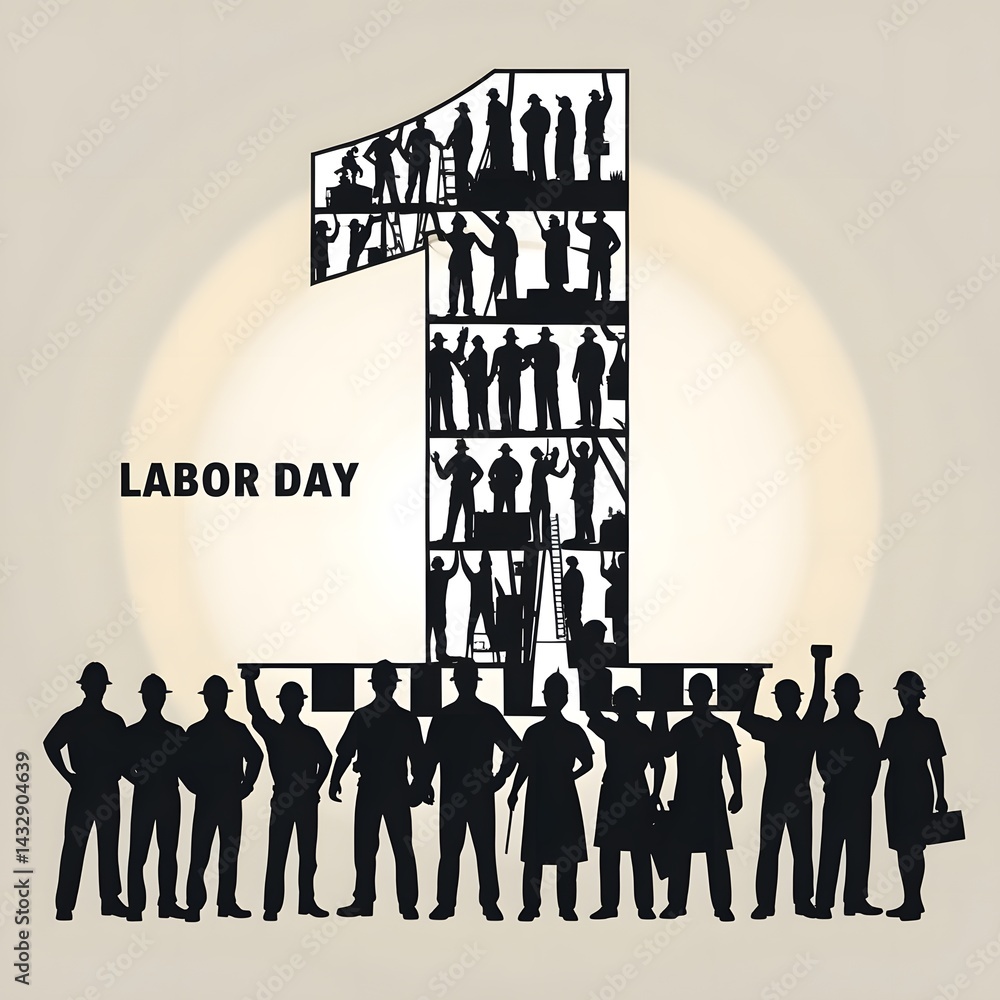 Fototapete the illustration commemorates labor day with a bold number '1', symbolizing workers from various pro