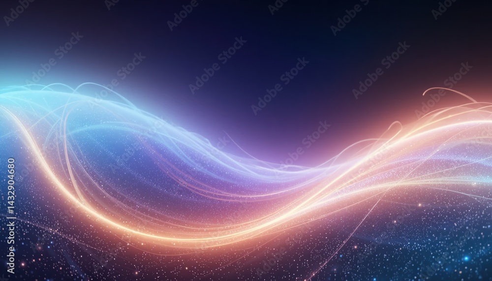 Poster dynamic light waves in abstract digital space spectacular visuals energetic environment high-tech co