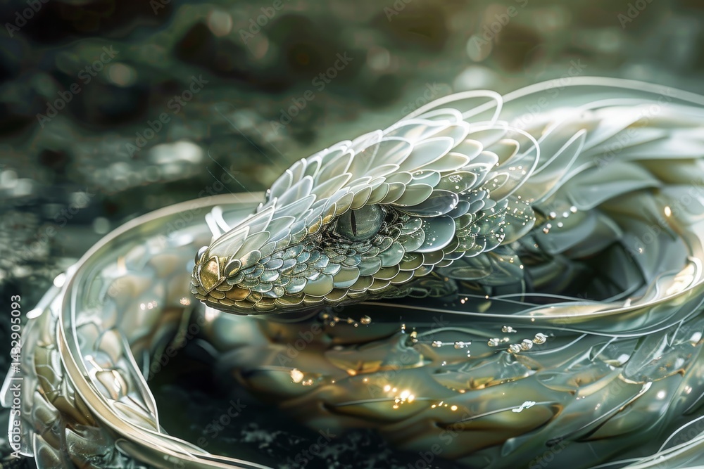 Aufkleber a close-up of a snake with shimmering scales, a sleek and sinuous creature with scales that shimmer 