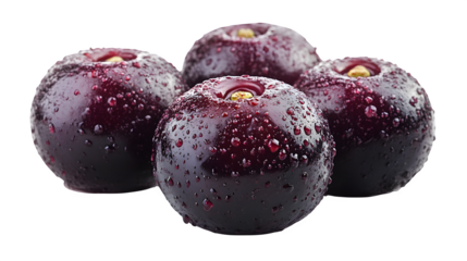 Black cherries with glossy skin isolated on white background