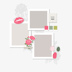 Collage Blank Photo Frame Vector Template Illustration Set. Mood board. Photo Frame Film Isolated, Set of Photo Gallery Illustration. Vector Set.