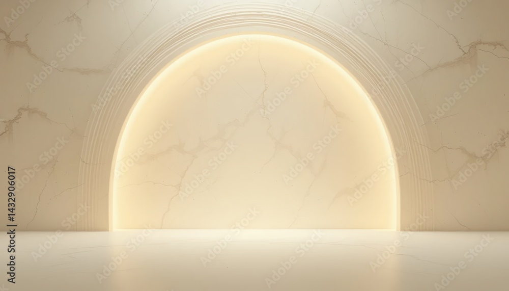 Poster Illuminated arch display minimalist studio visual art setup tranquil atmosphere front view modern design concept