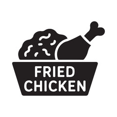Black Fried Chicken Vector Icon on Plain Background