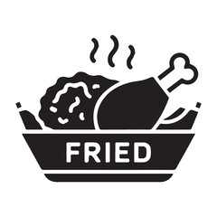 Clean Black Fried Chicken Icon on White Canvas