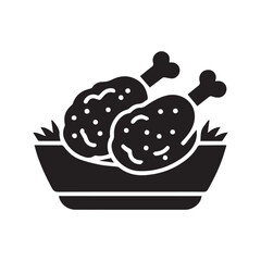 Bold Black Fried Chicken Vector Icon Isolated Graphic