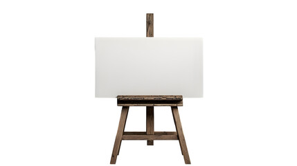 Blank wooden easel holding a white canvas, ready for artistic creation, isolated on white background