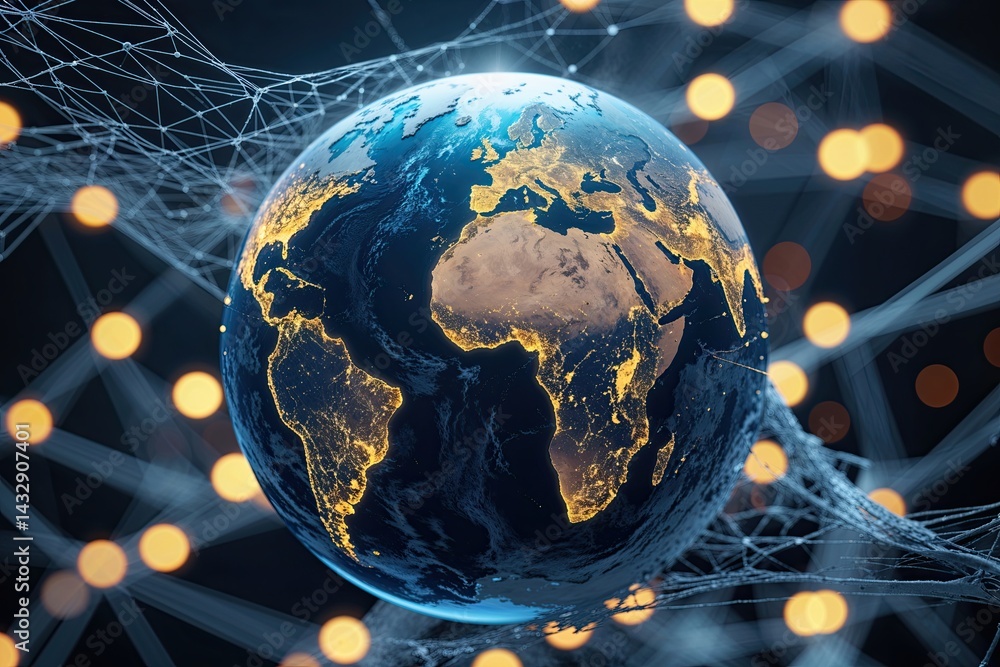 Aufkleber global connectivity and communication illustrated through a digital globe and complex network