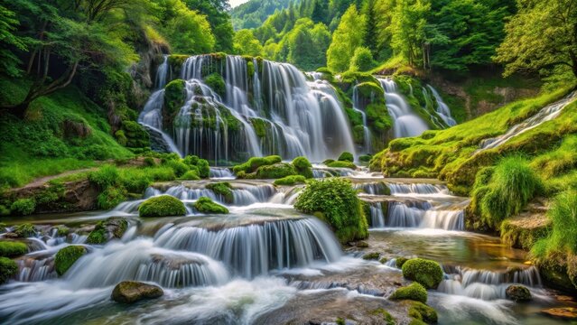 Cascade flowing down Toplita in Transylvania, green, scenery,  green, scenery, forest,waterfall