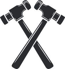 Black silhouette of two crossed hammers symbolizing tools for construction and repair work