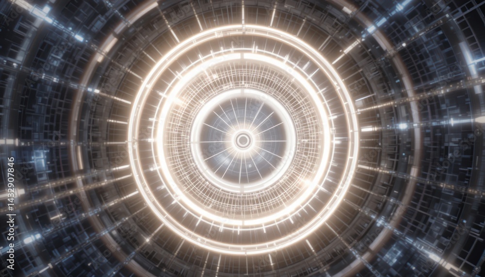 Poster dynamic light patterns creating a futuristic energy sphere digital realm abstract visualization tech
