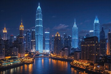 Fototapeta premium Global Connections in Illuminated Nocturnal Cities