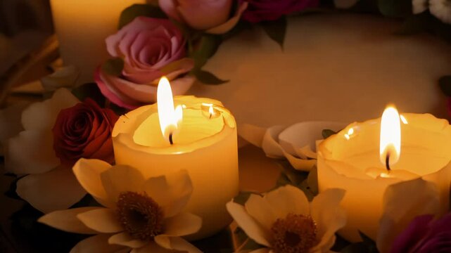 a stop-motion style 360-degree video around the altar, with flickering candle light