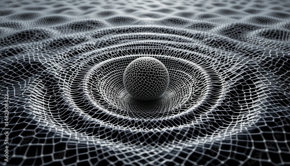 Poster dynamic wave patterns around a sphere in a abstract 3d environment visual art digital design concept