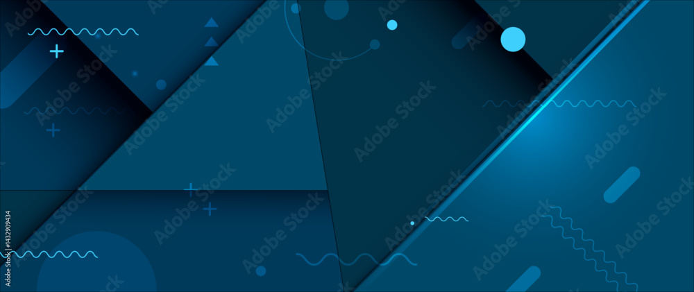 Poster vector abstract geometric shape, line, light effect on dark blue gradient color for banner, wallpape