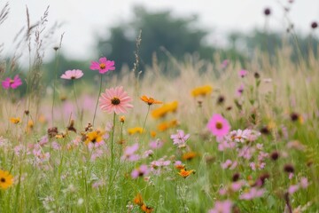 Vibrant wildflowers paint a meadow scene.