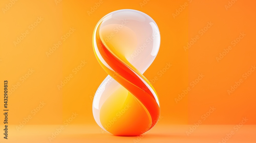 Poster a 3d rendering of a translucent sphere with a swirling orange and yellow design.