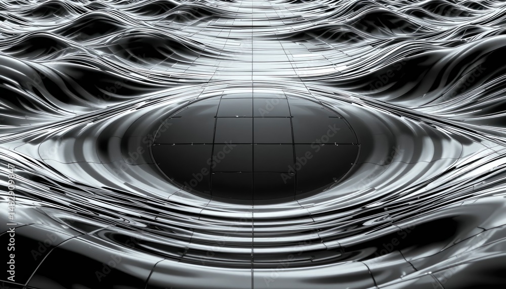Poster dynamic rippling waves futuristic digital landscape 3d rendering virtual environment abstract perspe