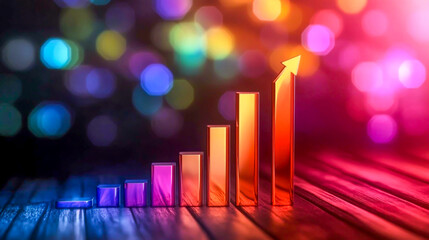 financial rise chart with colorful bokeh business backdrop