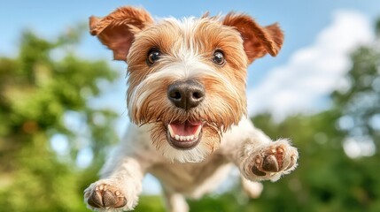 Playful Terrier Leaps Joyfully Outdoors