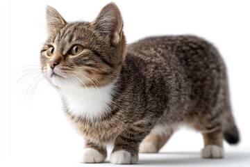 Obraz premium Gray Tabby Munchkin Cat on White Background