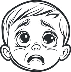 Illustration of a scared young child's face expressing fear and worry in black and white