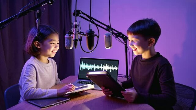 Kids in a podcast.