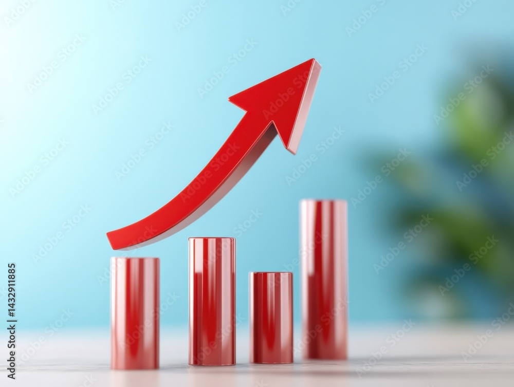 Poster rising arrow above bar graph