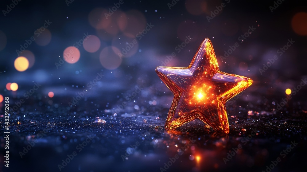 Aufkleber a glowing star object illuminated with colorful bokeh background.