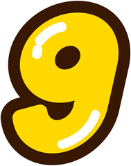 Italic Styled Yellow Flat Numbers 9  
