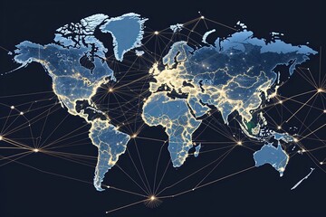 Fototapeta premium Innovative Global Map Design Showcasing Vibrant Connections and Interactive Trade Networks