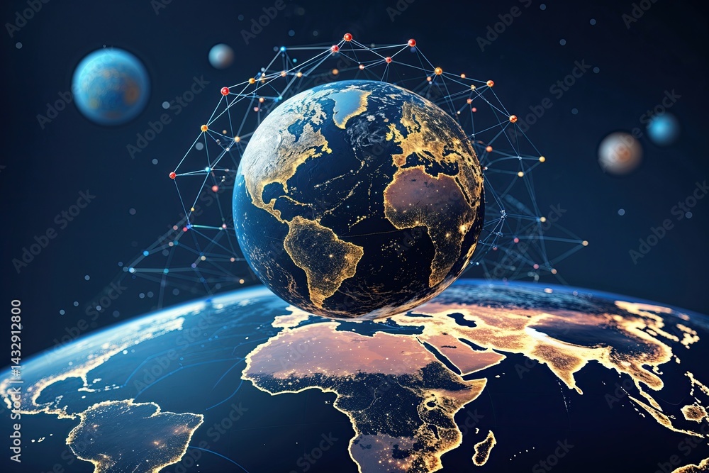 Aufkleber global digital network visualization of cyberspace web and globe