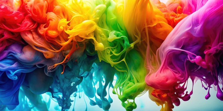 Close-up of vibrant printer inks flowing in a spectrum of colors, print production