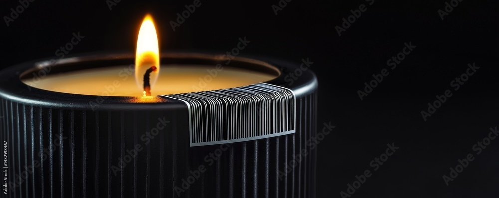Aufkleber a lit candle with a sleek container, creating a warm and inviting atmosphere.
