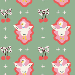 Whimsical farm animal and cherry pattern design for home decor.