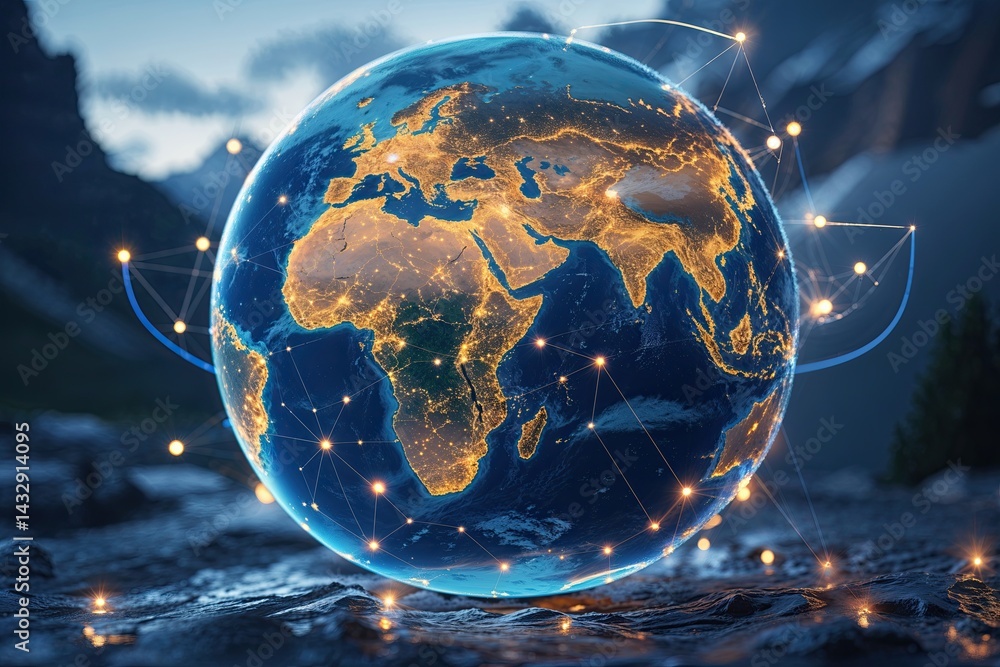 Poster global unity through augmented reality showcasing human collaboration and innovative interconnected 