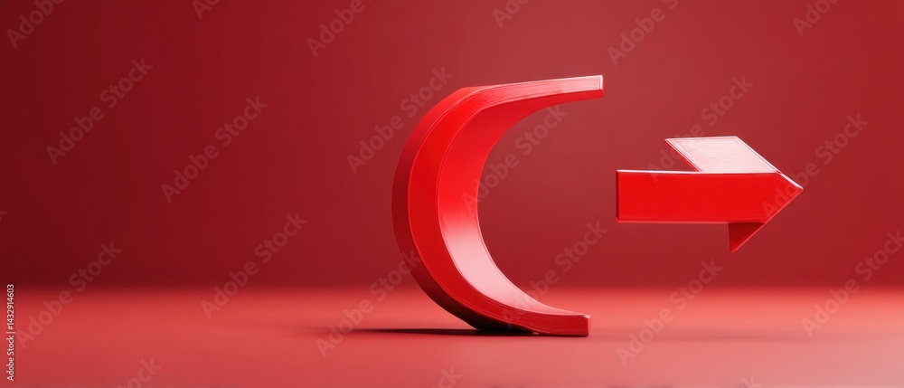 Poster elegant red arrow icon in a modern studio setting symbolizing direction change and forward movement 