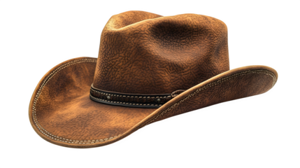Brown cowboy hat with curved brim, western theme, isolated on white background
