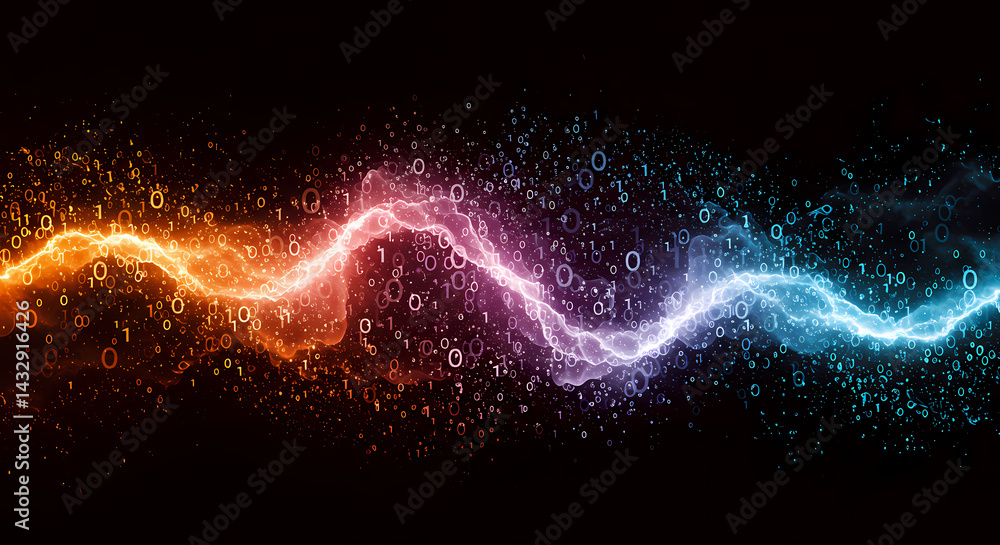 Poster abstract digital energy wave binary code in vibrant hues