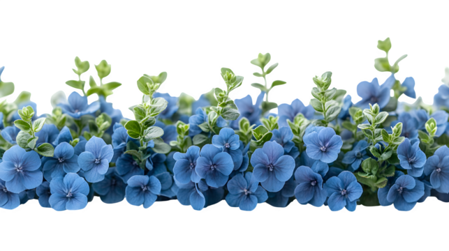 Bush of delicate turquoise flowers with fine leaves isolated on white background - Powered by Adobe