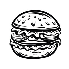 Burger Icon Minimalist Black and White Fast Food with Bold Outline Design